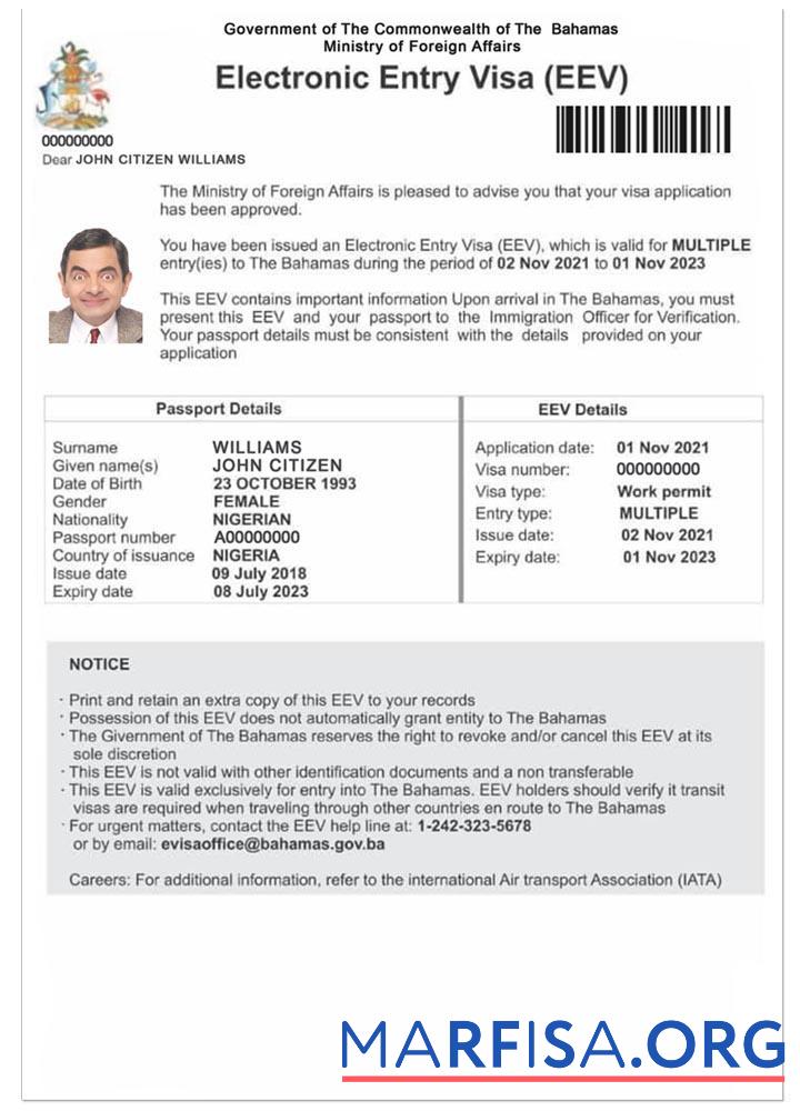 Downloadable Bahamas e visa download for verification